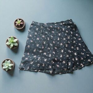 Bobeau Floral Skater Skirt in Navy Blue and Pink